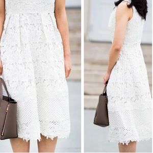 Ann Taylor Natural Floral Lace Flare Dress Ivory Off White Midi Length